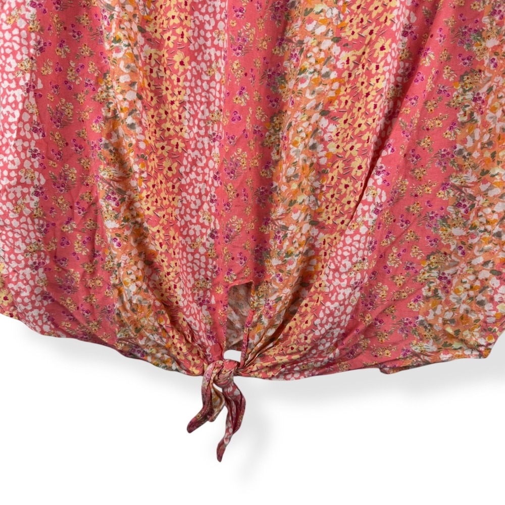 Womens Floral Linen Rayon Top Plus Size 1X Feminine Curvy Ruffle Cottagecore - Picture 9 of 10